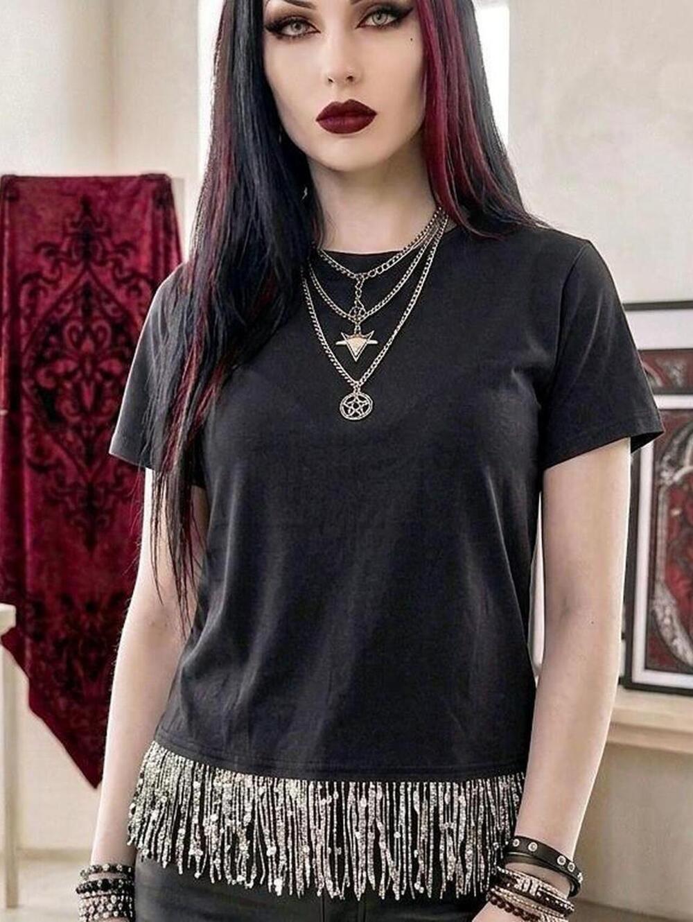 G by Giuliana black fringe tee Size XS